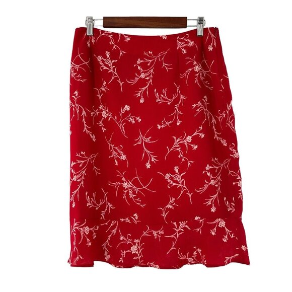 Jones Wear Floral Red A-Line Skirt Ruffle Hem Size 12 Knee-Length Tulip Flounce - Picture 7 of 12